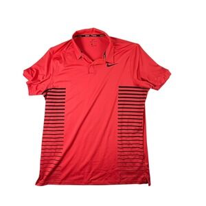 Nike Golf Polo Shirt Men's Large Red 890091-691 Dri-FIT Striped Athletic